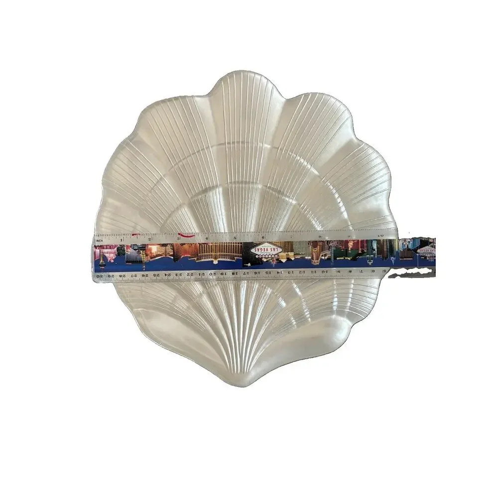 Vintage Frosted Opalescent Glass Clam Shell Serving Platter Plate Coastal 11”